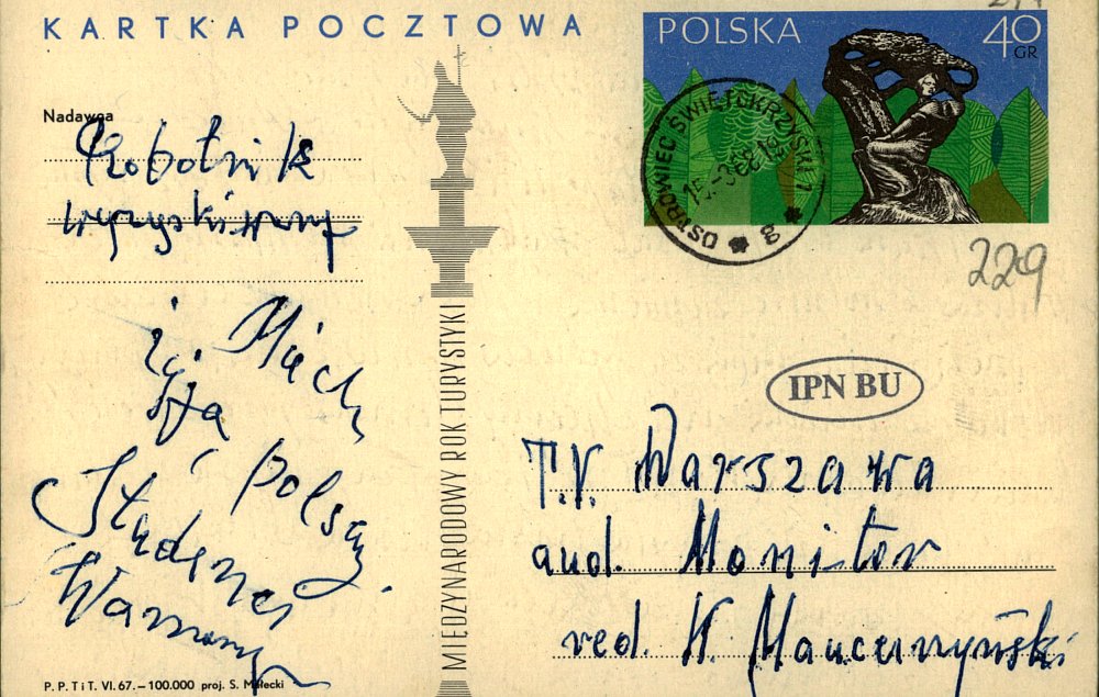Kartka pocztowa adresowana do redaktora audycji Monitor