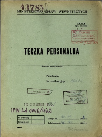 Teczka personalna kandydata na TW – Komunikat w sprawie zabezpieczenia tablicy umieszczonej na ścianie kościoła pw. Św. Krzyża w Łodzi w dniu 10.11.1982 r., IPN Ld 0040/462