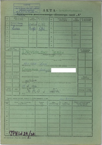 Teczka internowanego w OO Łowicz – Jerzego Drygalskiego, IPN Ld 24/34