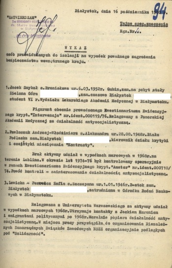 Wykaz osób przewidzianych do izolacji, IPN Bi 047/2227