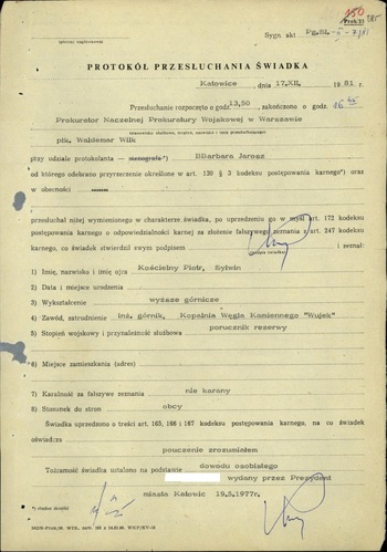Dokumenty - Śledztwo w sprawie zajść w dniu 16 grudnia 1981 w Kopalni Węgla Kamiennego „Wujek” w Katowicach