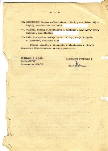 Pismo z dnia 4.01.1982 r. do Naczelnika Wydziału Paszportów o anulowanie wyjazdów zagranicznych do krajów demokracji ludowej i internowaniu (k. 269)