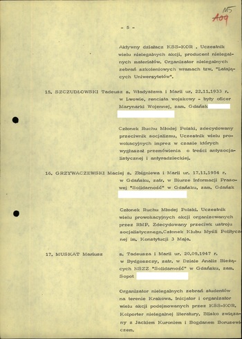 Wykaz osób przewidzianych do izolacji 25.09.1981