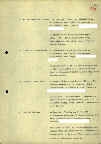 Wykaz osób przewidzianych do izolacji 25.09.1981