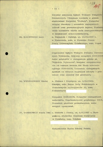 Wykaz osób przewidzianych do izolacji 25.09.1981