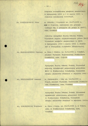 Wykaz osób przewidzianych do izolacji 25.09.1981