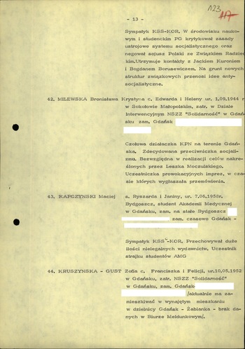 Wykaz osób przewidzianych do izolacji 25.09.1981