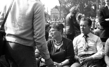 Anna Walentynowicz i Marian Jurczyk podczas uroczystości odsłonięcia pomnika Czerwca 56