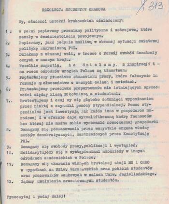 Rezolucja studentów 016/4 Wydarzenia marcowe 1968, Wydarzenia w CSRS w 1968, kampania zjazdowa 1969 k. 313