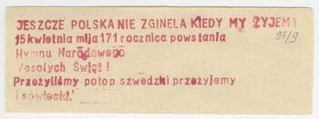 Ulotka „171 rocznica powstania …” 010/10735 Sprawa operacyjnego rozpracowania „Zawierucha” k. 97