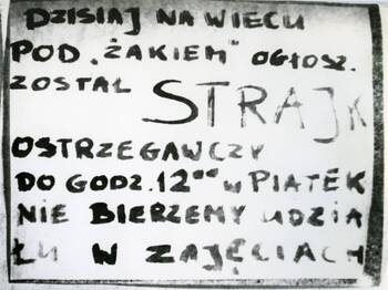 Ulotka informująca o strajku ostrzegawczym