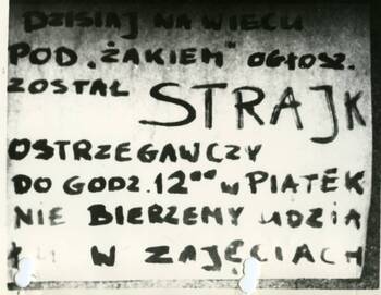 Ulotka informująca o strajku ostrzegawczym