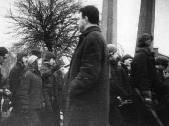 Stoczniowcy idący pod dyrekcję Stoczni Gdańskiej im. Lenina, 18.01.1971 r.