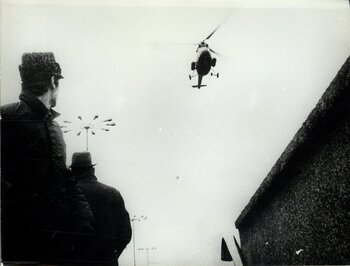 Helikopter na ul. Podwale Grodzkie w Gdańsku, 14 lub 15 grudnia 1970 r.