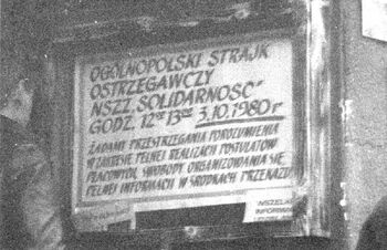 Ogłoszenie o strajku ostrzegawczym w dniu 03.10.1980