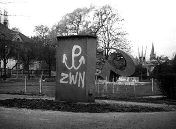 Napis na ul. Sielanka w Bydgoszczy wiosną 1981 r.