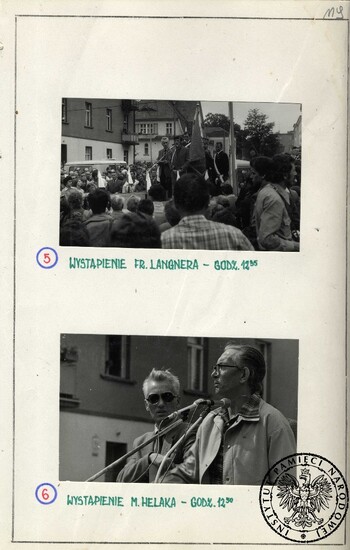 Wiec w Koninie (1 sierpnia 1981 r.) zorganizowany przez Solidarność, tablice poglądowe z fotografiami wykonanymi przez SB