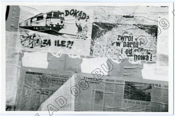 Fotografia (SB) plakatów wywieszanych na budynku Zarządu Regionu Środkowo-Wschodniego w Lublinie ul. Królewska