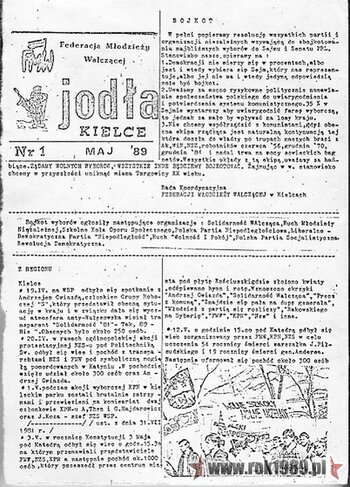 Gazetka Federacji Młodzieży Walczącej „Jodła”, nr 1, maj 1989 (ze zbiorów Mirosława Gębskiego)