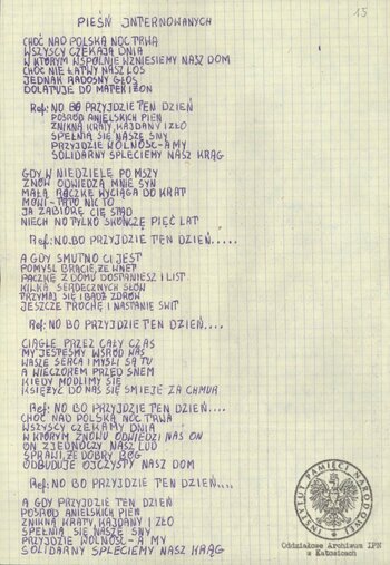 „Pieśń internowanych”, akta Ryszarda Pytlika