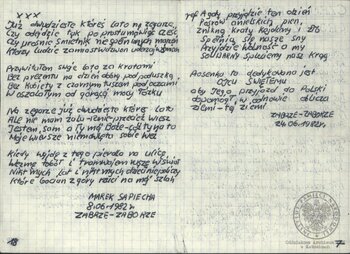 Wiersze i pieśni internowanych odnalezione w aktach Józefa Bujoczka