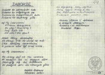 Wiersze i pieśni internowanych odnalezione w aktach Józefa Bujoczka