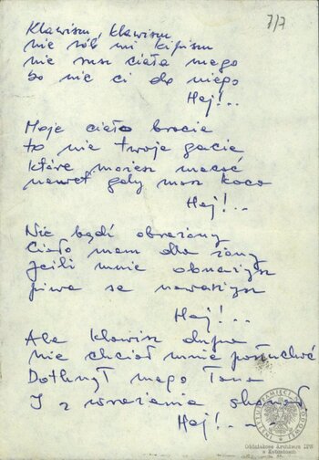 Wiersze i pieśni internowanych odnalezione w aktach Józefa Bujoczka