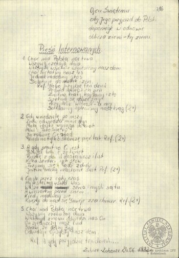 Wiersze i pieśni internowanych odnalezione w aktach Józefa Bujoczka