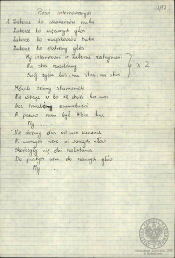 Wiersze i pieśni internowanych odnalezione w aktach Józefa Bujoczka