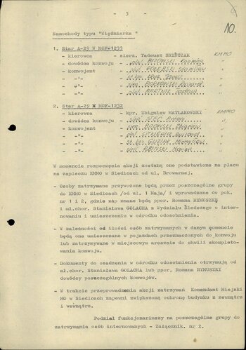 Plan zatrzymania i doprowadzenia do ośrodków odosobnienie osób przeznaczonych do internowania z terenu woj. siedleckiego (k. 8-22)