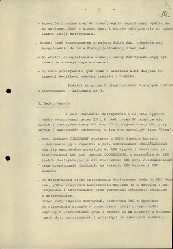 Plan zatrzymania i doprowadzenia do ośrodków odosobnienie osób przeznaczonych do internowania z terenu woj. siedleckiego (k. 8-22)