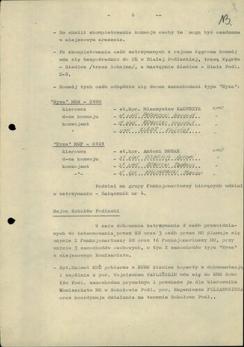 Plan zatrzymania i doprowadzenia do ośrodków odosobnienie osób przeznaczonych do internowania z terenu woj. siedleckiego (k. 8-22)