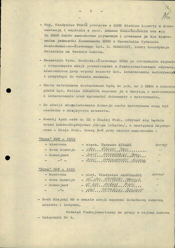 Plan zatrzymania i doprowadzenia do ośrodków odosobnienie osób przeznaczonych do internowania z terenu woj. siedleckiego (k. 8-22)