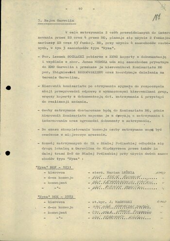 Plan zatrzymania i doprowadzenia do ośrodków odosobnienie osób przeznaczonych do internowania z terenu woj. siedleckiego (k. 8-22)