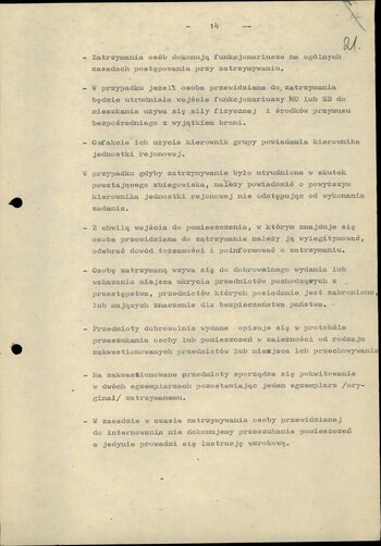 Plan zatrzymania i doprowadzenia do ośrodków odosobnienie osób przeznaczonych do internowania z terenu woj. siedleckiego (k. 8-22)