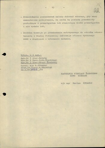 Plan zatrzymania i doprowadzenia do ośrodków odosobnienie osób przeznaczonych do internowania z terenu woj. siedleckiego (k. 8-22)