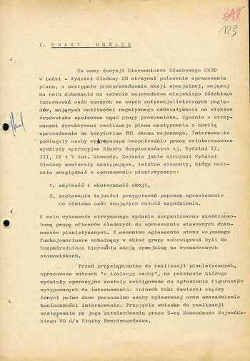Materiały dotyczące przygotowań do realizacji akcji kryptonim „Jodła”, "Azalia" i "Klon" – Koncepcja planistyczna i przebieg akcji internowań w województwie łódzkim w dniu 12/13.12.1981 r.