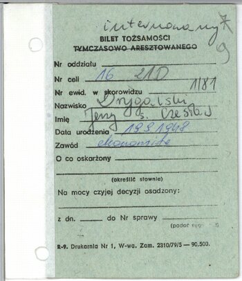 Teczka internowanego w OO Łowicz – Jerzego Drygalskiego