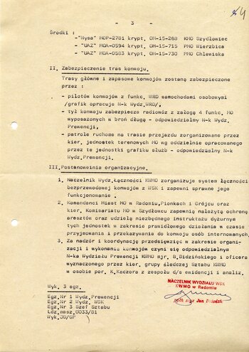 Plan organizacji i zabezpieczenia konwoju osób internowanych