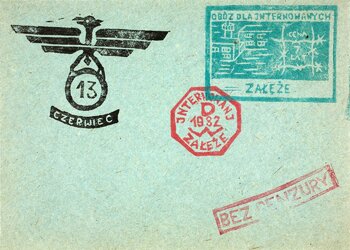 20 kopert i kartek z nadrukami wykonanymi przez więźniów obozów dla internowanych w Nowym Łupkowie, Załężu i Kielcach
