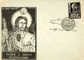 20 kopert i kartek z nadrukami wykonanymi przez więźniów obozów dla internowanych w Nowym Łupkowie, Załężu i Kielcach