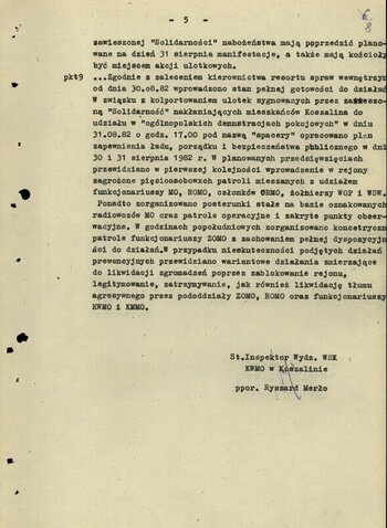 Wyciągi z informacji dobowych kierowanych do Sekretariatu Sztabu MSW w Warszawie dot. przygotowań do manifestacji na Pl. Bojowników PPR w dniu 31 sierpnia 1982 r. Sygn. IPN Sz 443/61.