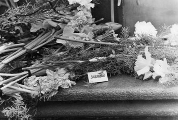 Kwiaty złożone przez członków NSZZ „Solidarność” pod pomnikiem Mikołaja Kopernika w Toruniu. (IPN By 479/3)