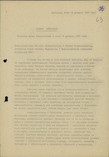 Rozkaz specjalny Ministra Spraw Wewnętrznych z dnia 13.12.1981 r.
