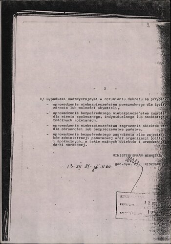 Szyfrogram gen. Kiszczaka z 13.12.1981 r. o zasadach użycia środków przymusu bezpośredniego