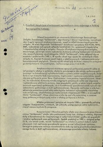 Przesłanki decydujące o wprowadzeniu stanu wojennego w PRL 21.12.1982