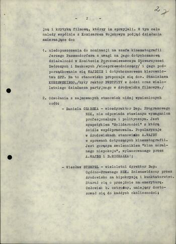 Projekt proponowanych działań w środowisku filmowym 2.01.1982