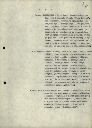 Projekt proponowanych działań w środowisku filmowym 2.01.1982