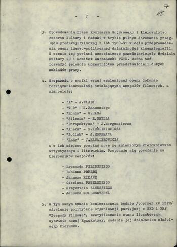Projekt proponowanych działań w środowisku filmowym 2.01.1982
