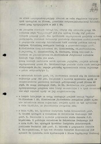 Informacja dot. sytuacji społeczno politycznej w środowisku naukowym po wprowadzeniu stanu wojennego 20.02.1982
